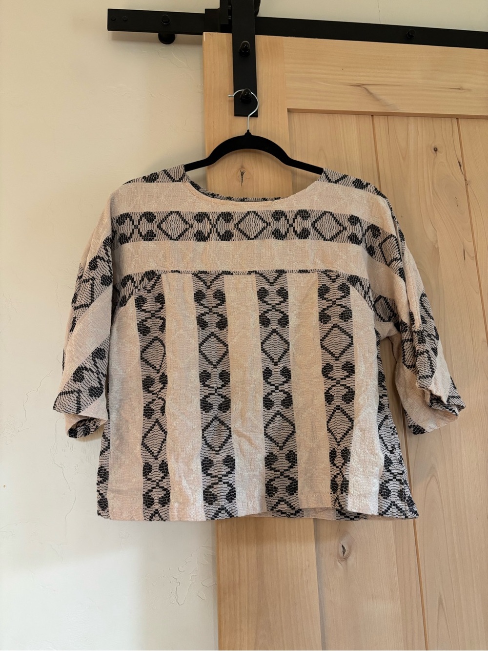 Ace & Jig Neutral Patterned Boxy Women's Top - Beige and Black